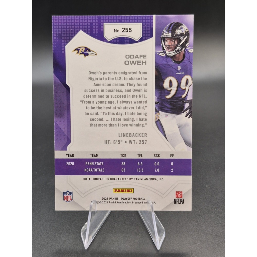 2021 Panini Playoff Odafe Oweh #255 Red Zone Autograph (RC) Baltimore Ravens - Picture 2 of 10